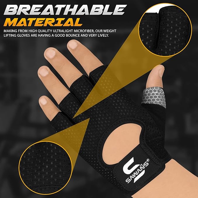 SAWANS Workout Gloves for Men and Women Weight Lifting Gloves Gym Fitness Exercise Cycling Pull ups Microfiber Lightweight Breathable Non-Slip Silicone Padded Palm Grip Protection