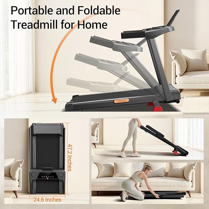 15% Treadmills for Home, 3-in-1 Foldable Treadmill with Incline, Portable Treadmill with Handle, 3.0HP Quiet Walking Pad Treadmill, 12 Automatic Modes, Three Screen