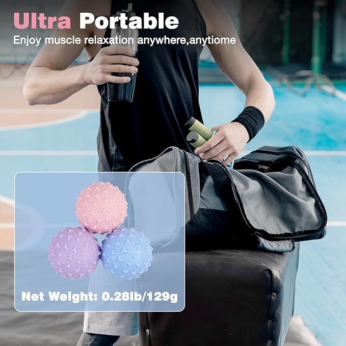 WOVTE Massage Lacrosse Ball Set for Sore Muscles, Shoulders, Neck, Back, Foot, Body, Deep Tissue, Trigger Point, Muscle Knots, Yoga and Myofascial Release