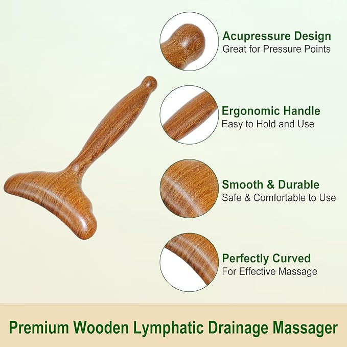 Lymphatic Drainage Massager, Wooden Massage Tools, Body Gua Sha Paddle. Wood Lymphatic Drainage Tool for Maderoterapy Muscle Release Pain Relief Trigger Point Deep Tissue Anti-cellulite 6.1×3.5”