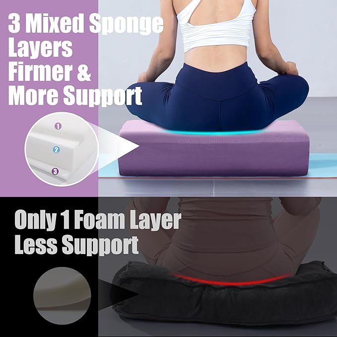 MABOZOO Yoga Bolster Pillow, Triple-Layer Sponge Rectangular Yoga Bolster with Carry Handle Meditation Pillow with Washable Cover for Restorative, Meditation