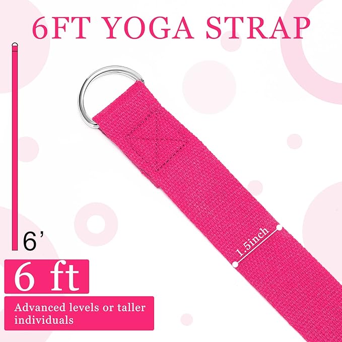 Leyndo Yoga Strap Stretching Pilates Exercise Adjustable Straps 6 ft Non Elastic Yoga Belt with Adjustable D Ring Buckle for Pilates Gym Workouts Fitness