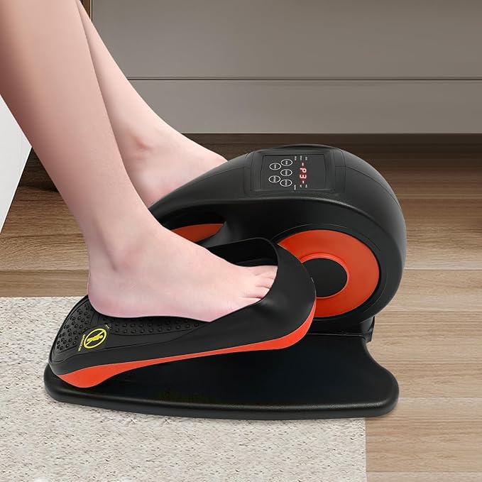 Under Desk Elliptical Machine, Leg Exerciser with 5 Adjustable Speed Quiet & Portable Seated Pedal Exerciser for Home Office Orange