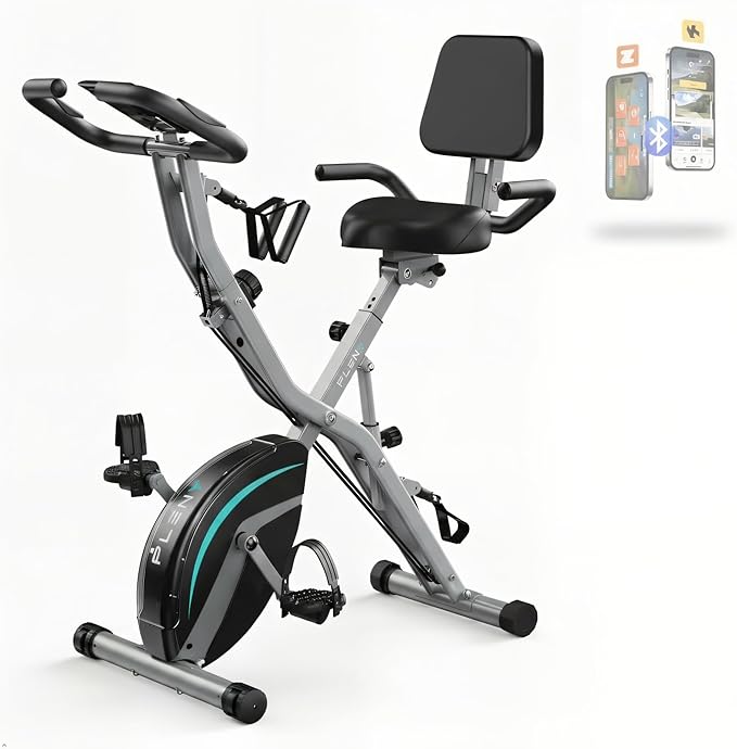 Pleny Folding Exercise Bike, 5 IN 1 Stationary Bikes for Home 6.6 LBS Flywheel, 330LB Weight Capacity Back Support Cushion Indoor Workout Cycling Bike for Home Gym