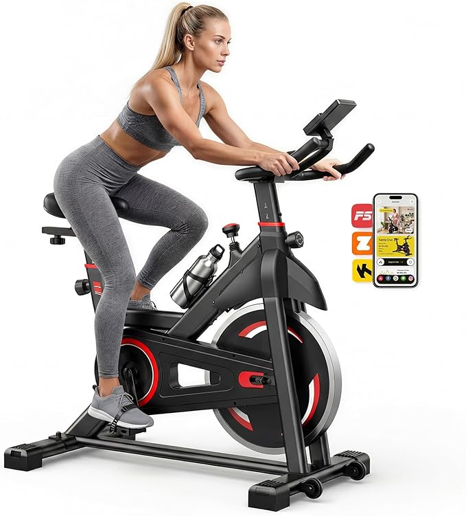 OLIXIS Exercise Bike with APP Control, Brake Pad Stationary Bikes with Quiet Magnetic Resistance, Indoor Cycling Spin Workout Bike with 300.0 lbs Weight Capacity