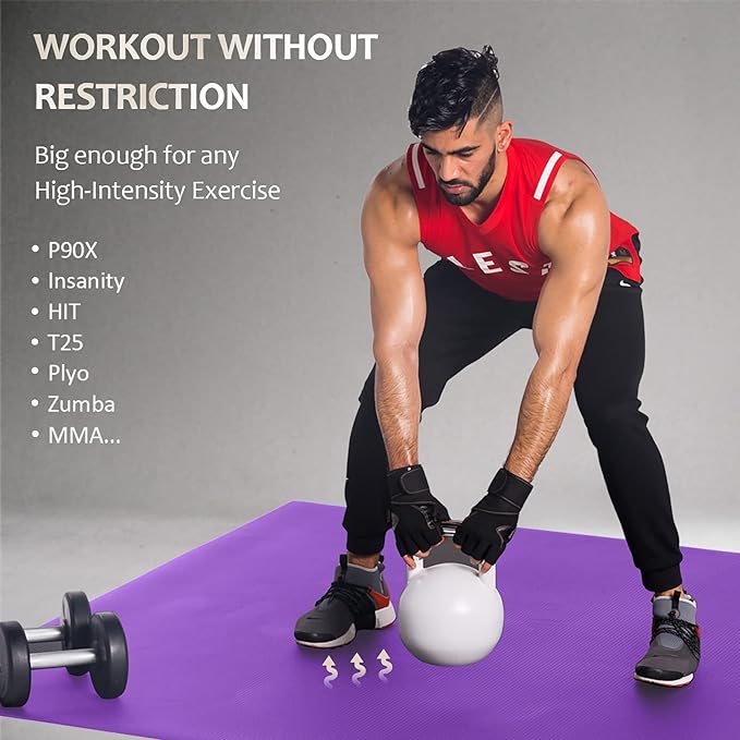 GXMMAT Large Exercise Mat 6'x4'/6'x5'/6'x6'(7mm), Thick Workout Mats for Home Gym Flooring, Extra Wide Non-Slip Durable Cardio Mat, Shoe Friendly, Perfect for Plyo, MMA, Jump Rope, Weights, Fitness