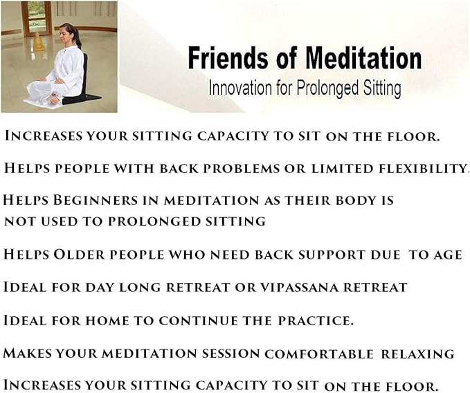Friends of Meditation Extra Large Meditation Chair | Floor Chair with Back Support | Yoga Chairs for Adults | Portable Folding Chair | Yoga Chair with Cushion & Meditation Block | Black | 24x22 in