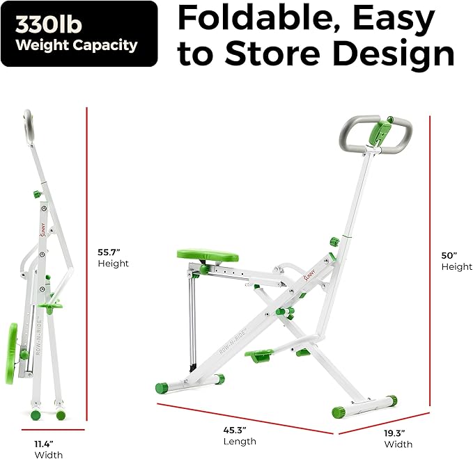 Sunny Health & Fitness Smart Row-N-Ride Glute & Leg Trainer, Foldable Squat Assist Rower with Exclusive SunnyFit App Connection