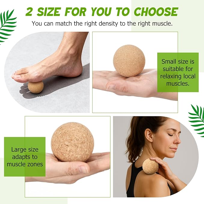 TrelaCo Cork Massage Balls Set of 2 for Fascia Release After Exercise Yoga Point Therapy Relax Muscles Relieve Stress Tools