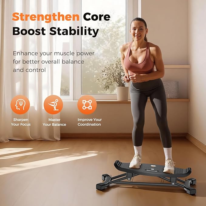 Balance Board for Full Body Workout, Wobble Board with LCD Monitor & Resistance Bands, 300 lbs Capacity Portable Rocker Board for Home Gym, Cardio, Core & Leg Training