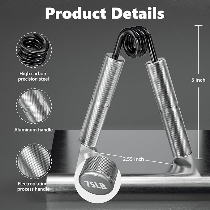 Professional Hand Grip Strengthener Trainer Kit, 50-175LB Metal Hand Gripper with 2 Finger Stretcher & 2 Grip Ring Wrist Foream Strengthener Exercise Workout Trainer for Pro Beginner Professionals