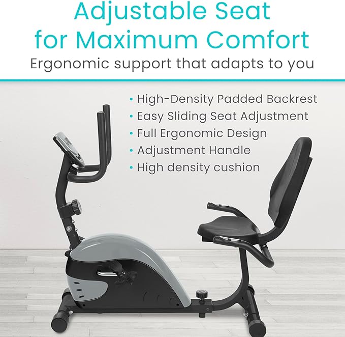 Vive Recumbent Exercise Bike - Stationary Recumbent Exercise Cycle Device for Seniors, Adults, Men and Women - Indoor Fitness Equipment - at Home Cycling, Adjustable Resistances, Digital Display