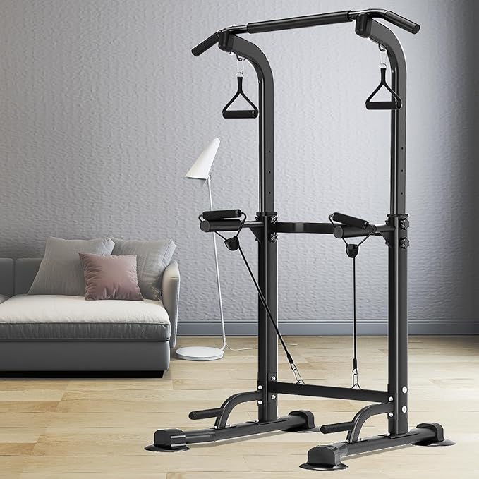 Power Tower Pull Up Bar,Pull-Up Rack Dip Station,Height Adjustable Multi-functional Home Strength Training Gym Equipment, Save Space,People Below 6 feet