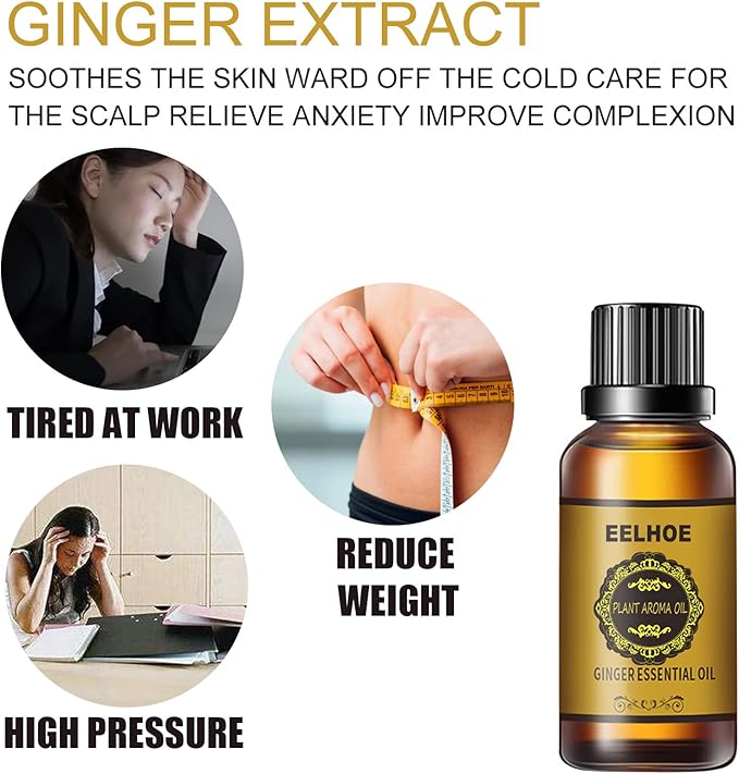 30 ML Belly Drainage Ginger Oil, Promote Blood Circulation Metabolism SPA Lymphatic Drainage Massage Oil.