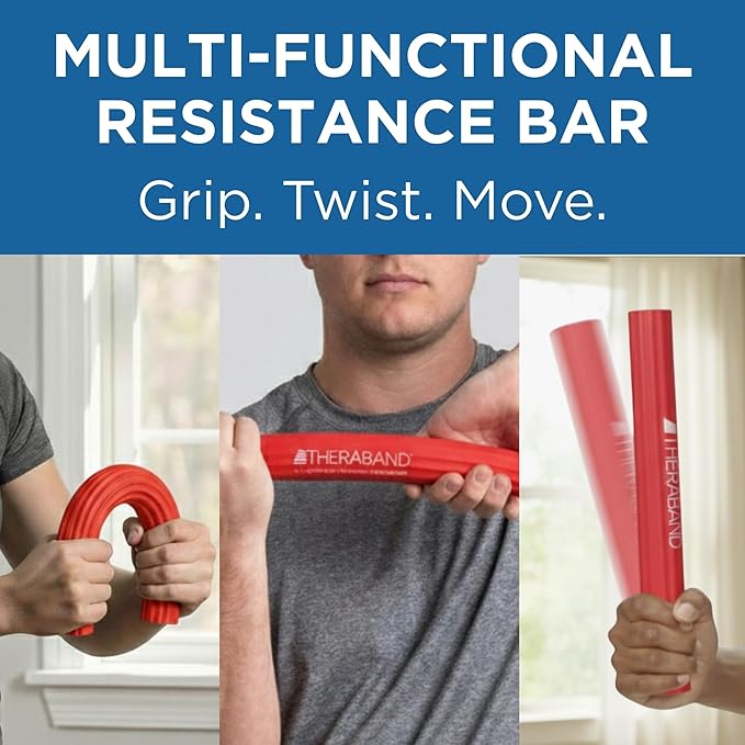 THERABAND FlexBar, Tennis Elbow Therapy Bar, Relieve Tendonitis Pain & Improve Grip Strength, Resistance Bar for Golfers Elbow & Tendinitis, Red, Light, Beginner
