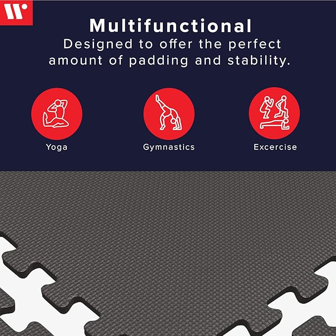 We Sell Mats 3/8" Thick Multipurpose EVA Foam Exercise Floor Mat, Interlocking Tiles, Anti-Fatigue for Home or Gym