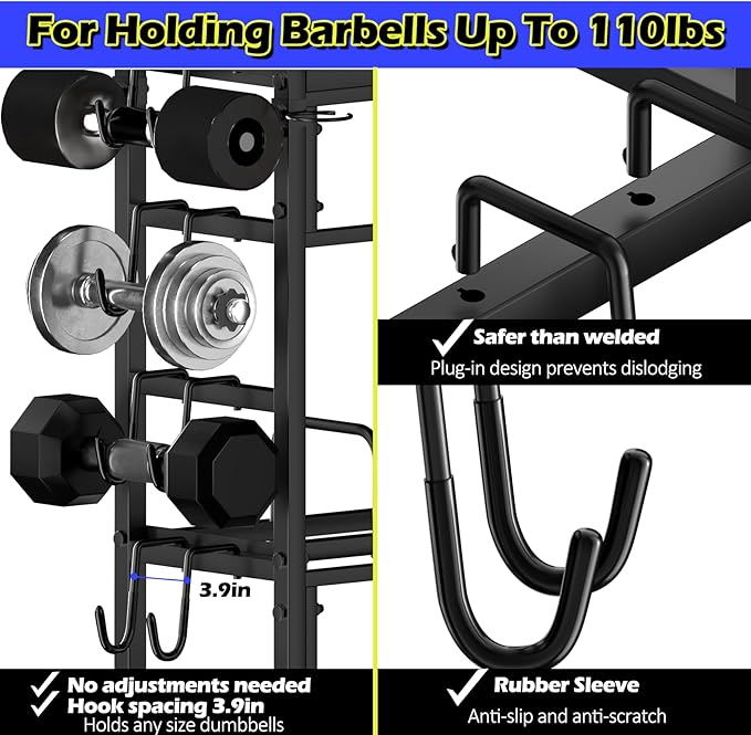 Dumbbell Rack - Weight Plate Rack for Home Gym, Peloton Weights for 2700lbs Large 3 Tier Kettlebell Barbell Rack Workout Equipment Strength Training Dumbbell Organization Stand Only