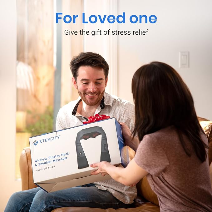 Etekcity FSA Eligible Cordless Neck Massager with Heat for Pain Relief Deep Tissue, FSA Wearables, Rechargeable Shiatsu Back Shoulder Massage Tool, Best Gift for Mother, Father, HSA Items