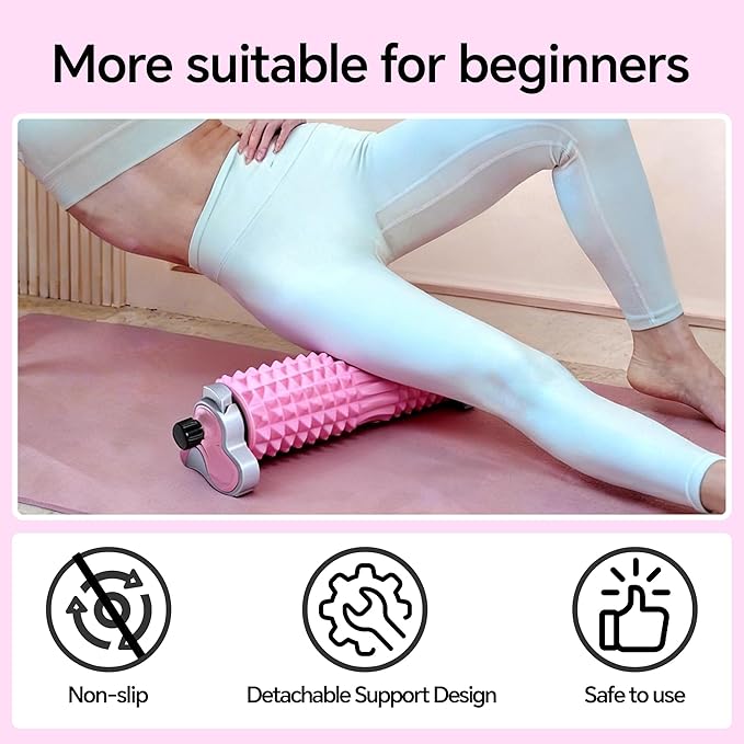 Foam Roller with Detachable Stand, 18” Deep Tissue Massage Roller, 3-Level Height Adjustable Support, Beginner-Friendly Design for Home Workout & Muscle Recovery - Pink