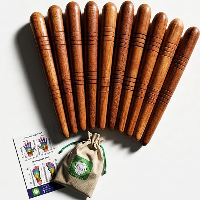 Lungcha Thai Traditional Wooden for Foot Massage Stick Tool Reflexology (Set 10 Foot Massage)