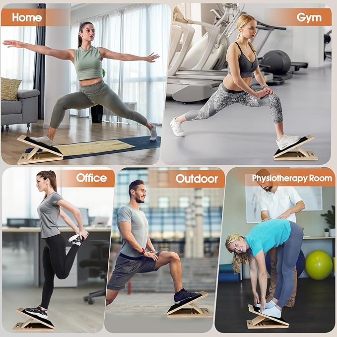 Incline Board for Calf Stretching Exerciser, Wooden Portable Adjustable Angles Slant Board, Anti-Slip Leg Muscle Stretcher for Thigh, Calf, Knee, Feet