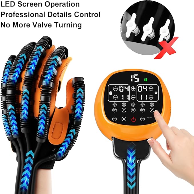 Rehabilitation Robotic Gloves for Stroke and Hemiplegia Recovery, Rechargeable Stroke Hand Recovery Device, Hand Function Training, Finger Exerciser Device for Arthritis Patients(Orange Right Hand XL)