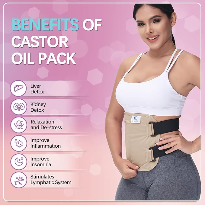 Castor Oil Pack Wrap – Reusable Organic Castor Oil Packs for Liver (Compress), Less Mess, Anti Leak Outer Layer, Soft Cotton (Apricot)