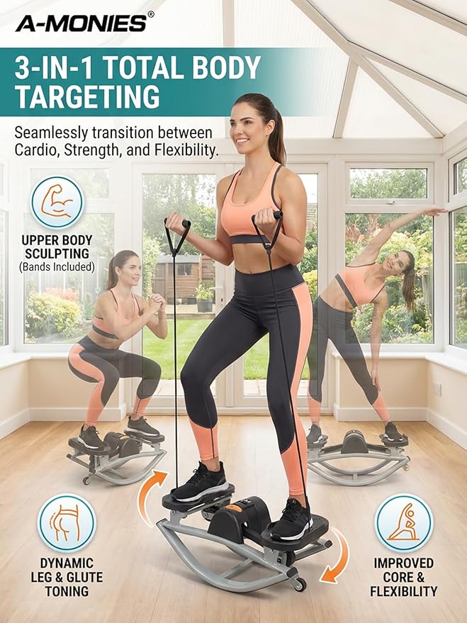 Lateral Rocking Fitness Stepper Home Workout Machine, Low-Impact Lateral Steppers for Knees and Joints, Portable Compact Side-to-Side Steppers for Legs, Glutes, Abs