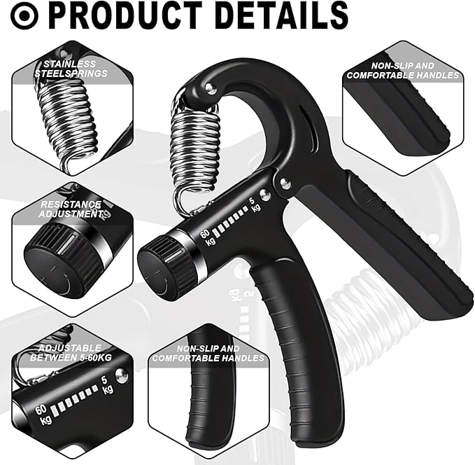 Grip Strength Trainer, Hand Grip Exerciser Strengthener with Adjustable Resistance 11-132 Lbs (5-60kg), Forearm Strengthener, Hand Exerciser for Muscle Building and Injury Recover