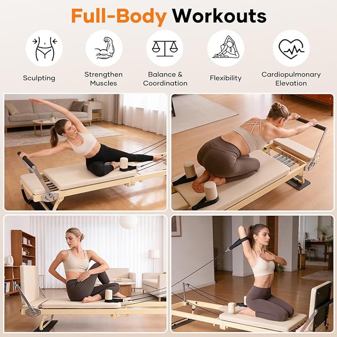 92" 2ND Gen Extended Pilates Reformer, Foldable Pilates Machine with Pilates Ring Circle & Headrest, Jumpboard, Dual Resistance Springs, Pilates Equipment for Home Workout, up to 500 lbs