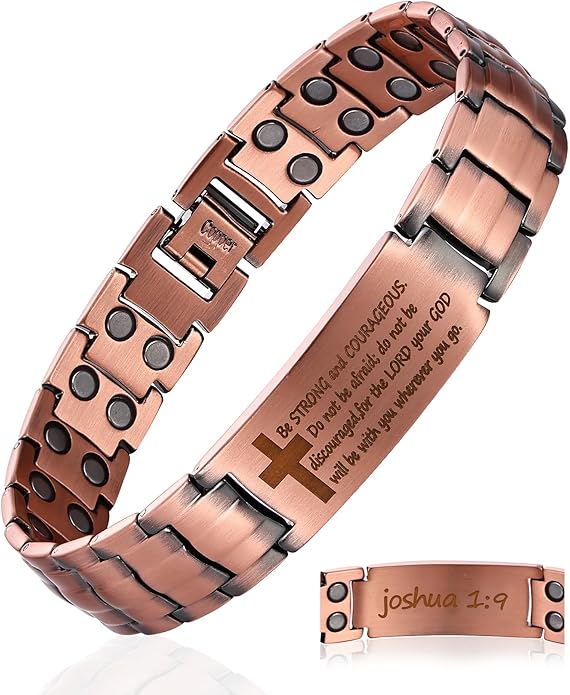 Copper Cross Bracelet for Men - Ultra Strength Magnetic Mens Cross Jewelry Set - Adjustable Magnetic Bracelet with Sizing Tool Jewelry Box