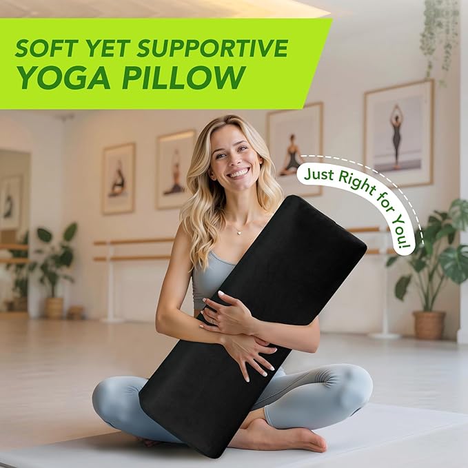 Wellsin Rectangular Yoga Bolster - Meditation Pillow with Washable Suede Cover, 27"X10" X5.5"