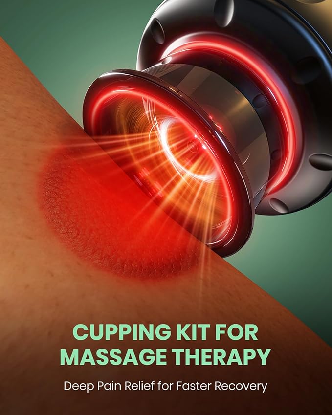 1 Pack 5-in-1 Smart Cupping Therapy Massager, Electric Cupping Device with Red Light, Dynamic Cupping Therapy Set with 12-Level Suction & Heat, Cupping Machine for Muscle Pain Relief, Knots, Soreness