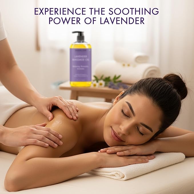 MAJESTIC PURE Lavender Massage Oil for Massage Therapy - Refreshing, and Relaxing - Natural Oils with Lavender Essential Oil - for All Skin Types - Men and Women Massage Lotion - 8 fl oz