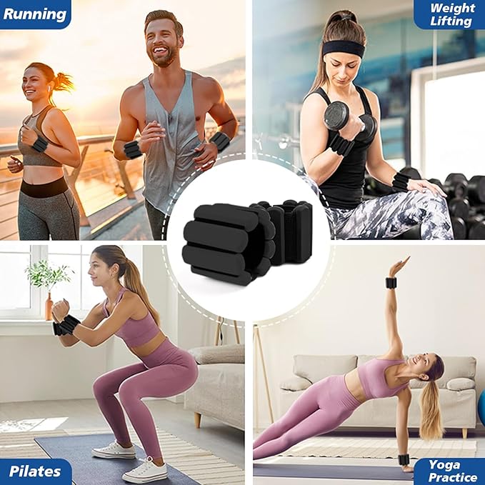 Wrist and Ankle Weights for Women & Men 2 Pack (1lb Each), Adjustable Silicone Wearable Arm & Leg Weights for Pilates, Gym, Yoga, Cardio, Strength Training