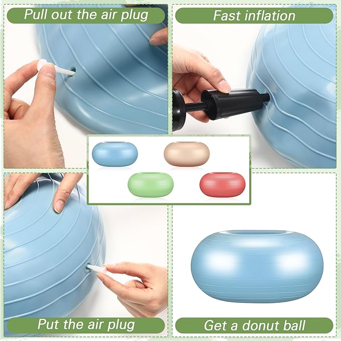 Libima 4 Pcs Flexible Seating for Classroom Inflatable Yoga Ball Chairs with Pump Donut Exercise Ball Chair Cushion Seat for Balance and Stability Training Home Office Gym Workout