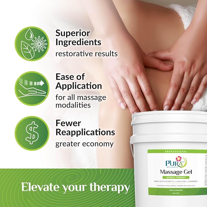 Herbal Therapy 5 Gallon Massage Gel, Aloe Vera, Professional, Massage Therapy, Deep Tissue, Unscented, Hypoallergenic, Natural Ingredients, Skin Hydrating, Moisturizing, Muscle Relief