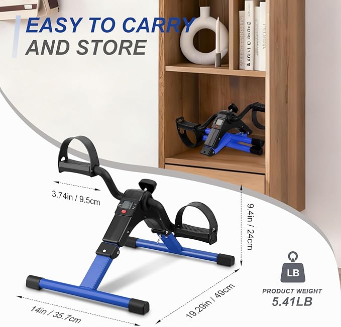 Folding Pedal Exerciser - Mini Exercise Bike Under Desk Bike Pedal Exerciser with LCD Display for Arms and Legs Workout, Portable Desk Bike Peddler Machine for Adults & Seniors