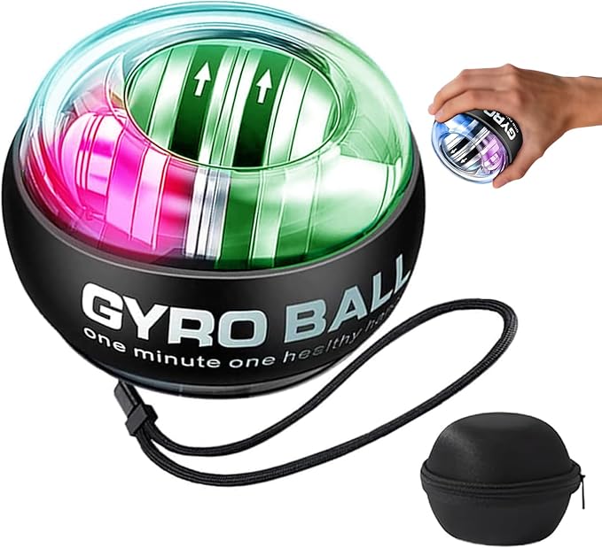 Torque-Ball Hand Exerciser, Wrist Power Gyro Ball, Curaball Hand Exerciser, Grip Strength Trainer, Hand Strengthening Devices, Wrist Strengthener, Finger Exerciser, Auto-Start Colorful Lighting