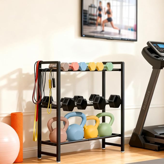 3-Tier Adjustable Dumbbell Rack, Heavy-Duty Weight Storage Stand, 390 LB Capacity, Space-Saving Home Gym Organizer