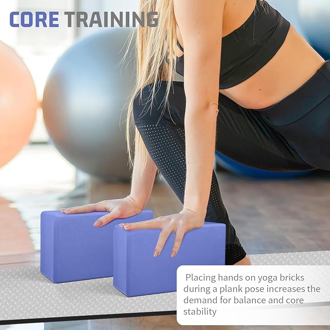 2 Pack 3"x6"x9" EVA Foam Yoga Block Supportive Latex-Free, Non-Slip Exercise Blocks for Pilates, Meditation, Balance, Stretching and Deep Poses