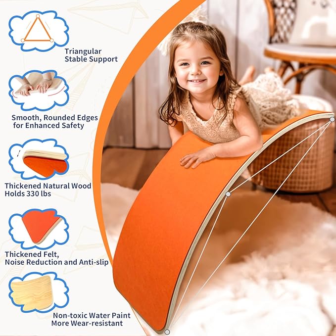 Wooden Wobble Balance Board for Kids, Balance Beam Rocker Board for Toddlers Adults, Montessori Waldorf Learning Toys for Yoga Exercise