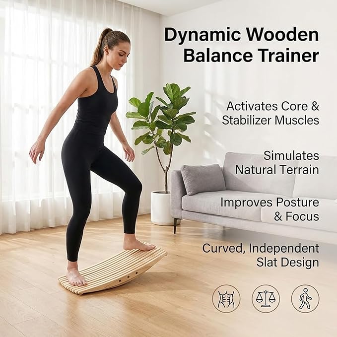 Balance Board Trainer for Standing Desk, Wooden Wobble Rocker Board for Core Strength Training, Office Balance Board for Home Fitness & Stability