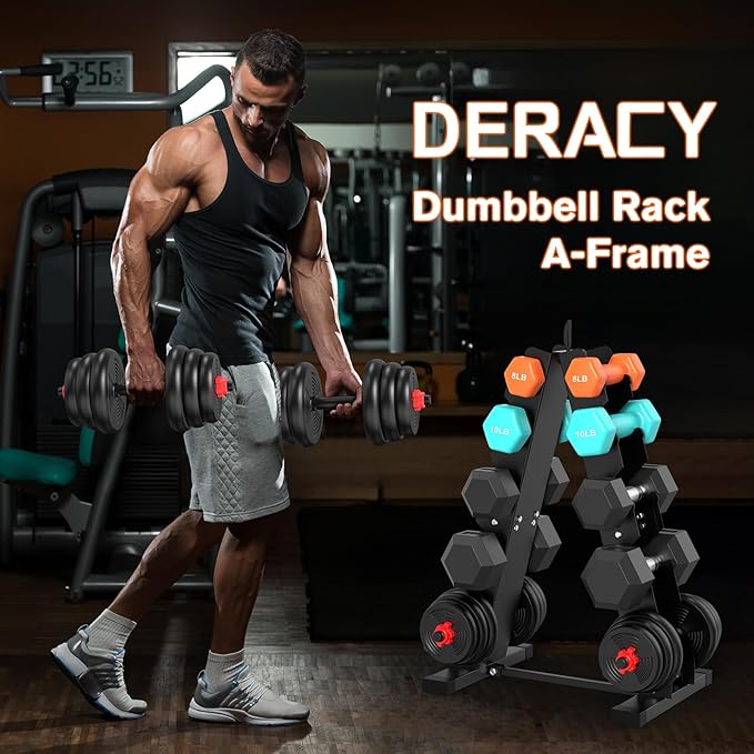 DERACY Dumbbell Rack Stand Only, Heavy Duty A-Frame Dumbbell Storage Rack, 5 tier Steel Dumbbell Holder for Home Gym Space Saver