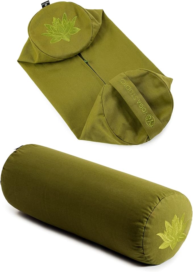 Yoga Studio Spare Organic Cotton Bolster Covers With Handle And Zipper (Olive Green)