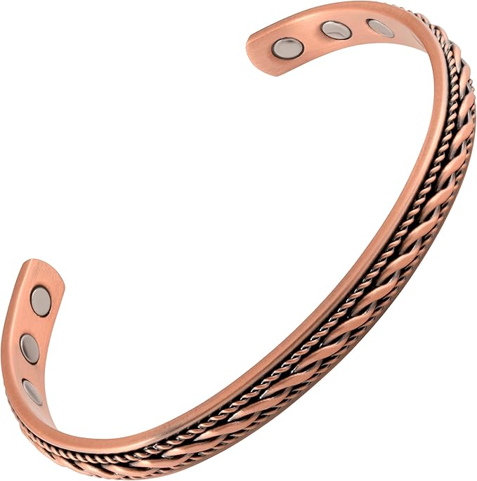 Copper Magnetic Bracelet, For Men and Women, High Power Magnets, Adjustable Bangle Waves