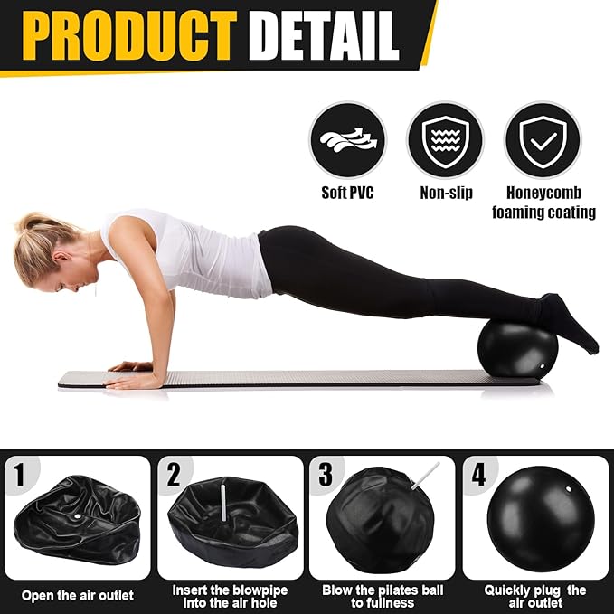 18 Pcs Pilates Ring and Ball Set Pilates Equipment for Home Workout 11.8 Inch Magic Circle Rings with Padded Handles, Small Yoga Balls for Strength, Fitness, Toning and Flexibility, Black