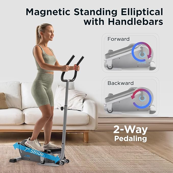 JLL Elliptical Exercise Machine, Mini Elliptical Cross Trainer 2-in-1 Sit/Stand, 8-Level Magnetic Resistance, Compact Home & Office, LCD Monitor, Free Smart Fitness App, Transport Wheels