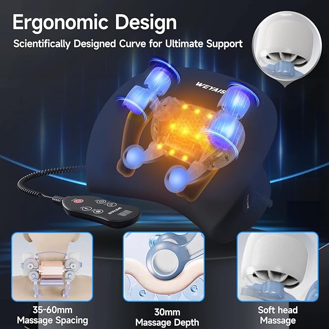 Neck Massager Pillow, Neck and Shoulder Relaxer with Heat, 3 Modes and Strengths, Neck Massager for Pain Relief Deep Tissue, Remote Control, Gift for Women Men Parents Christmas,Black