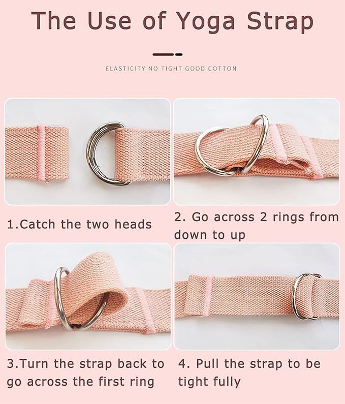 8ft 240g Super Thick Fitness Yoga Strap for Stretching, 3 Color Pure Cotton Durable Fitness Belt Bands Exercise Safe Adjustable D-Ring Buckle Gym Press Rope, Physical Therapy Tools